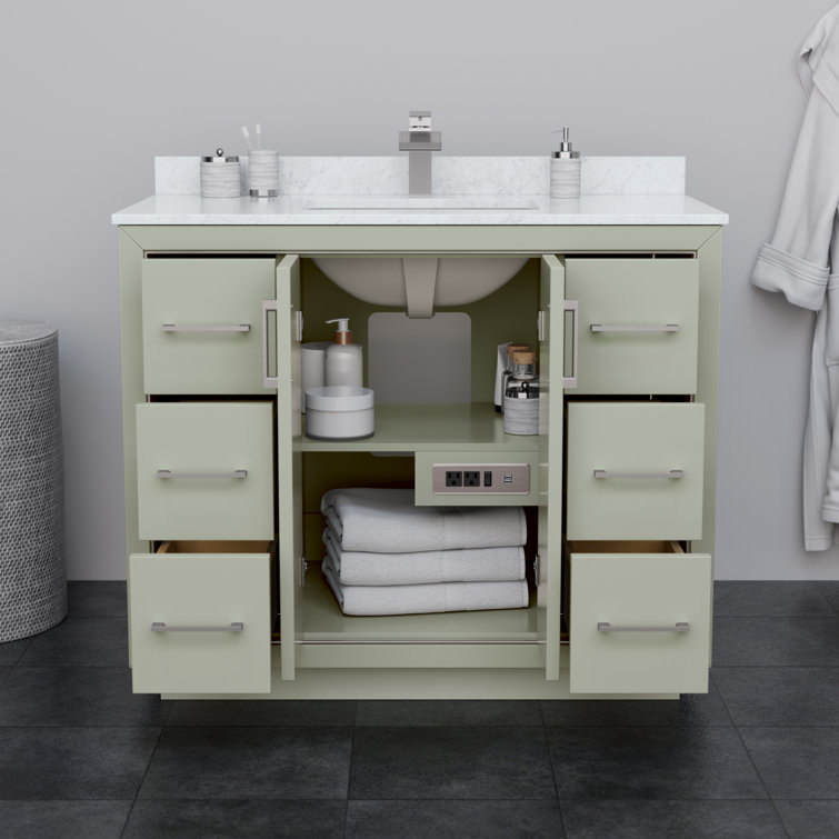 Elegant Icon 42" Light Green Single Freestanding Vanity with Metal Trim