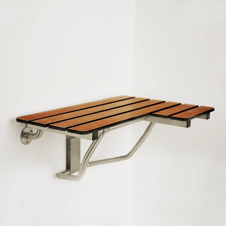 Teak and Stainless Steel Wall-Mounted Folding Shower Bench