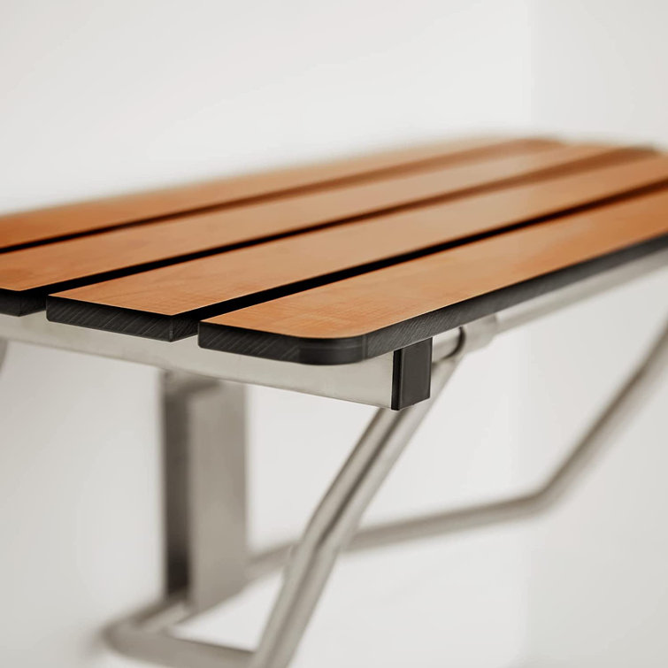 Teak and Stainless Steel Wall-Mounted Folding Shower Bench