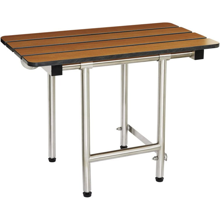 24-inch Teak and Stainless Steel Wall-Mounted Shower Bench