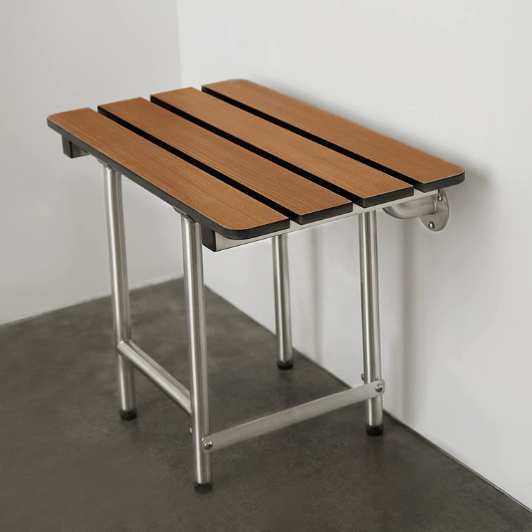 24-inch Teak and Stainless Steel Wall-Mounted Shower Bench