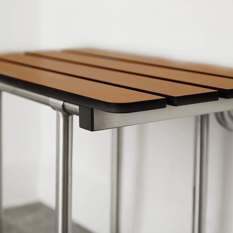 24-inch Teak and Stainless Steel Wall-Mounted Shower Bench