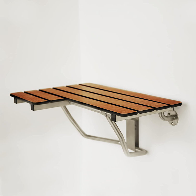 Teak and Stainless Steel Wall-Mounted Folding Shower Bench