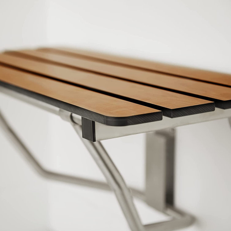 Teak and Stainless Steel Wall-Mounted Folding Shower Bench