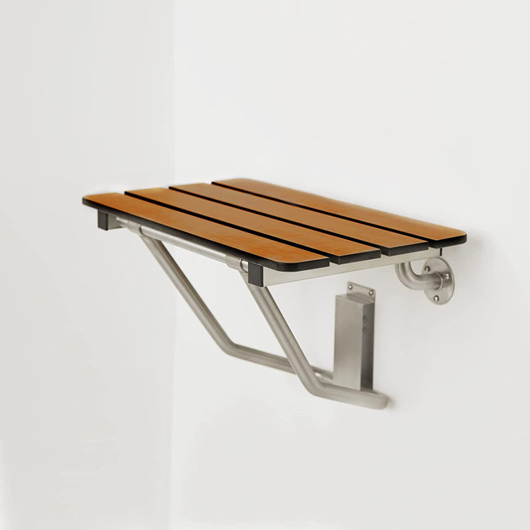 22-inch Teak and Stainless Steel Wall-Mounted Shower Bench