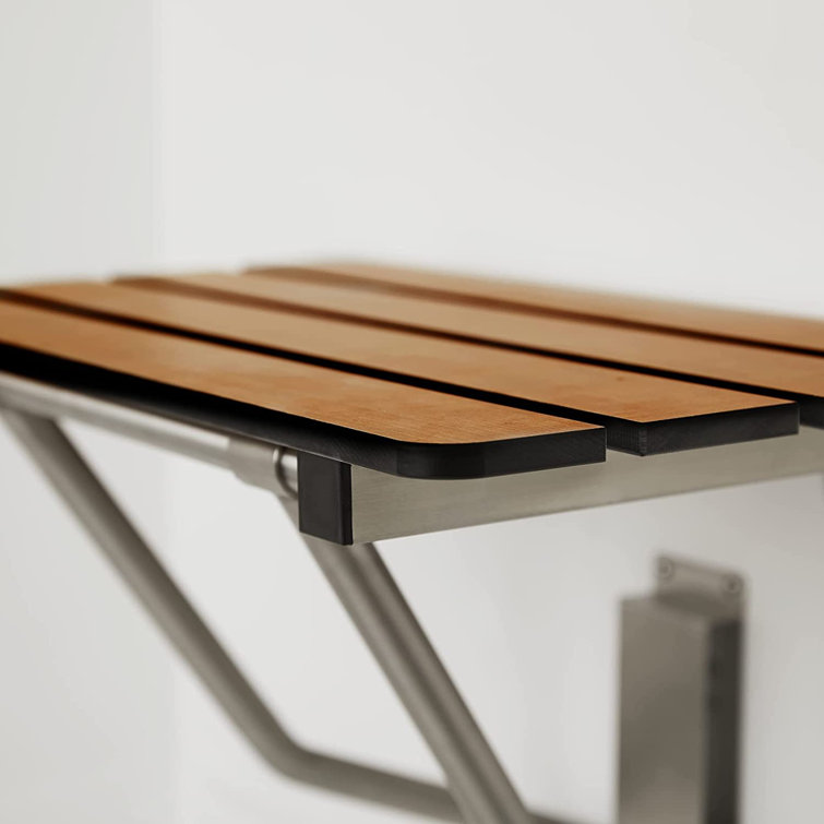 22-inch Teak and Stainless Steel Wall-Mounted Shower Bench