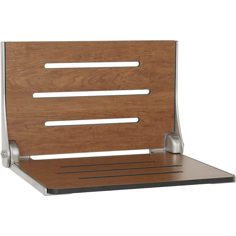 Silhouette Rustic Teak Folding Shower Seat with Silver Frame