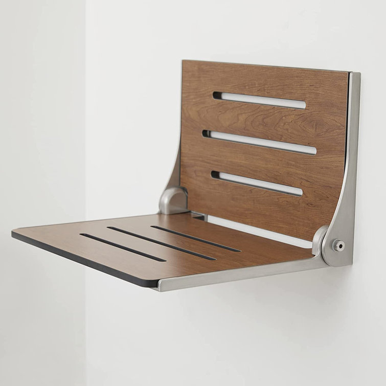 Silhouette Rustic Teak Folding Shower Seat with Silver Frame