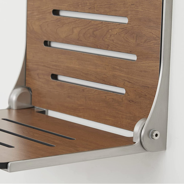 Silhouette Rustic Teak Folding Shower Seat with Silver Frame