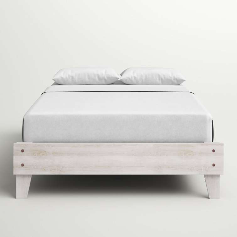 Chic Provincial Queen Platform Bed with Wood Frame in White & Dark Charcoal