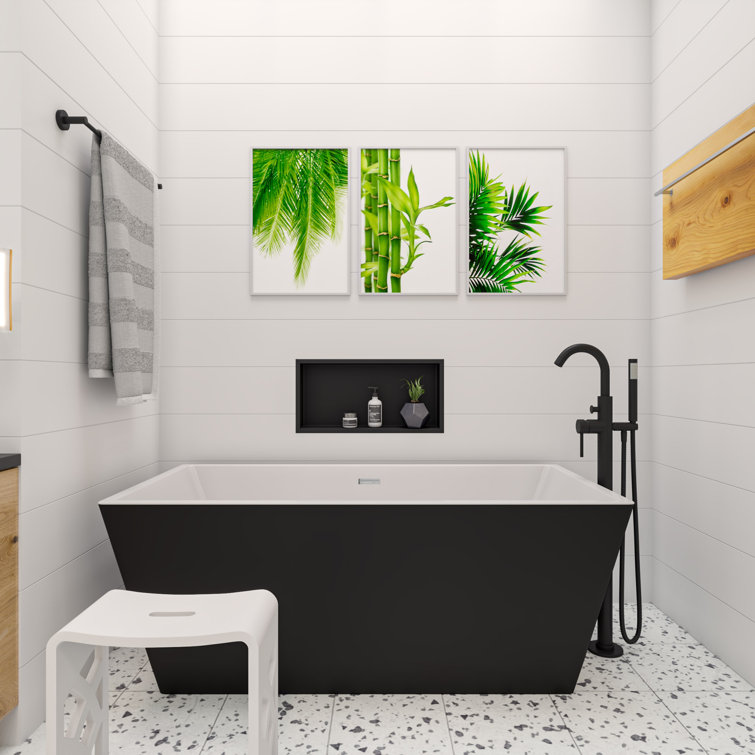 59'' Black and White Freestanding Acrylic Soaking Bathtub