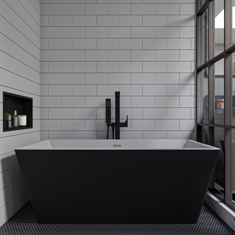 59'' Black and White Freestanding Acrylic Soaking Bathtub