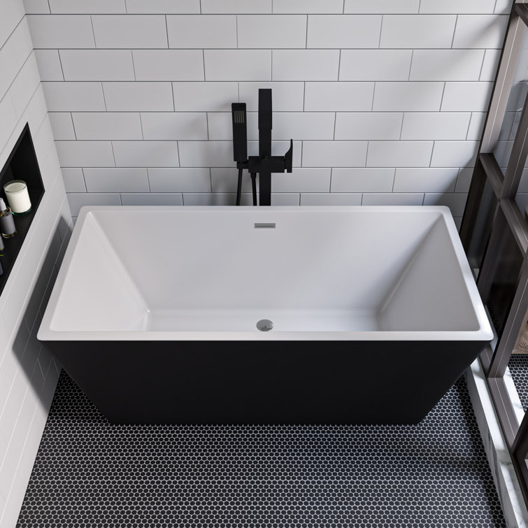 59'' Black and White Freestanding Acrylic Soaking Bathtub