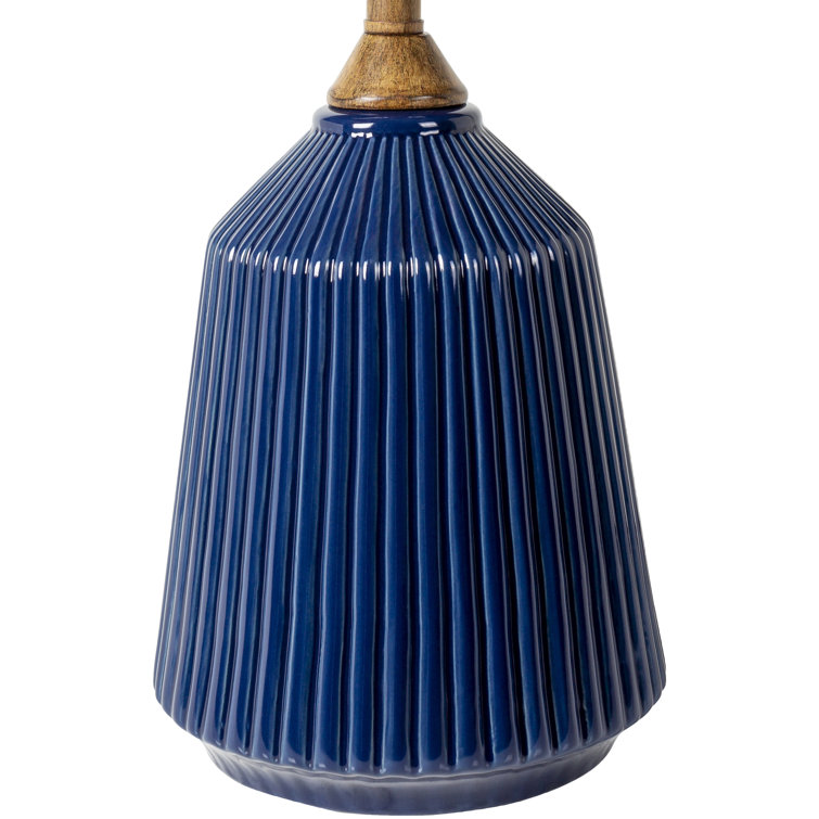Blue Ceramic Table Lamp with White Linen Shade
