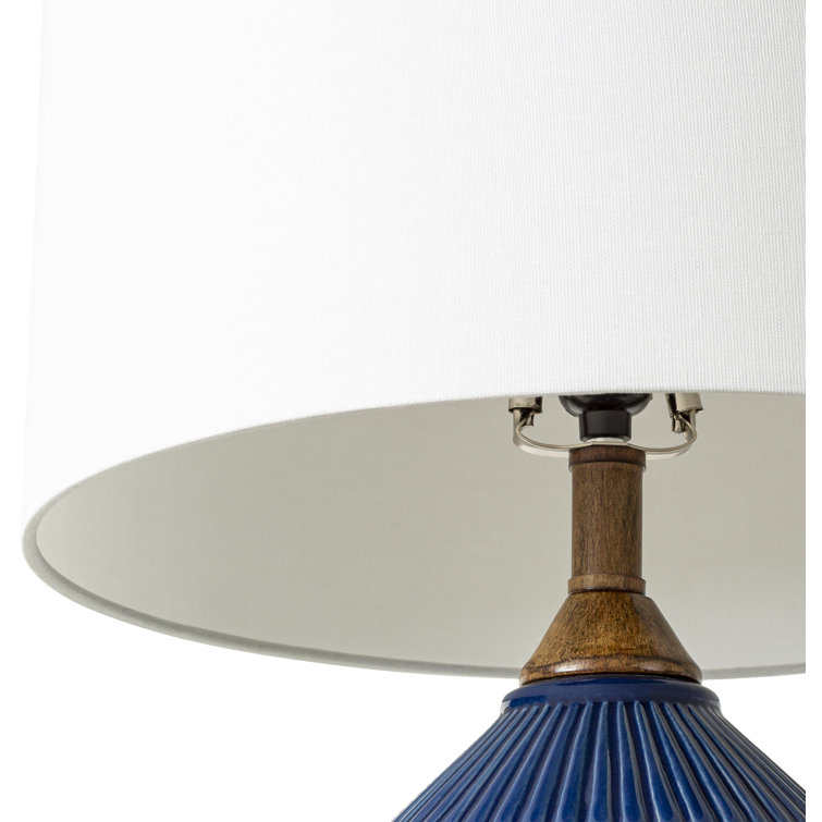 Blue Ceramic Table Lamp with White Linen Shade