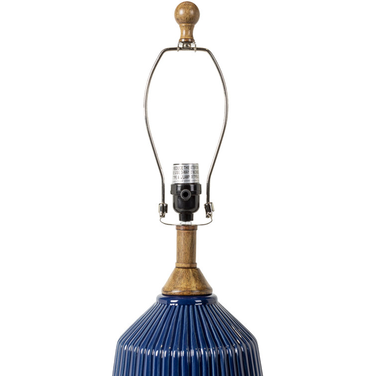 Blue Ceramic Table Lamp with White Linen Shade