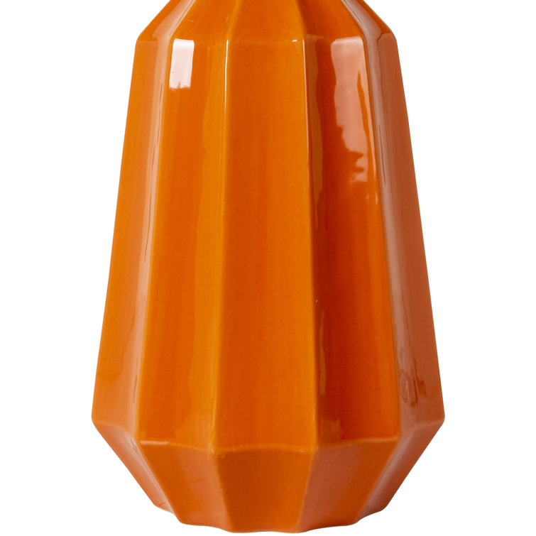 Orange Ceramic Table Lamp with White Linen Shade