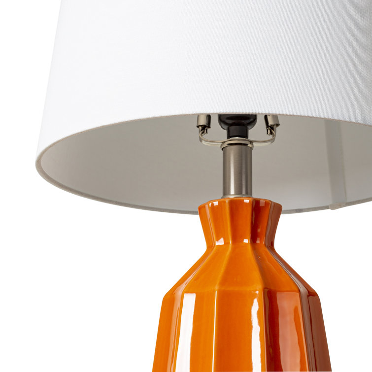 Orange Ceramic Table Lamp with White Linen Shade