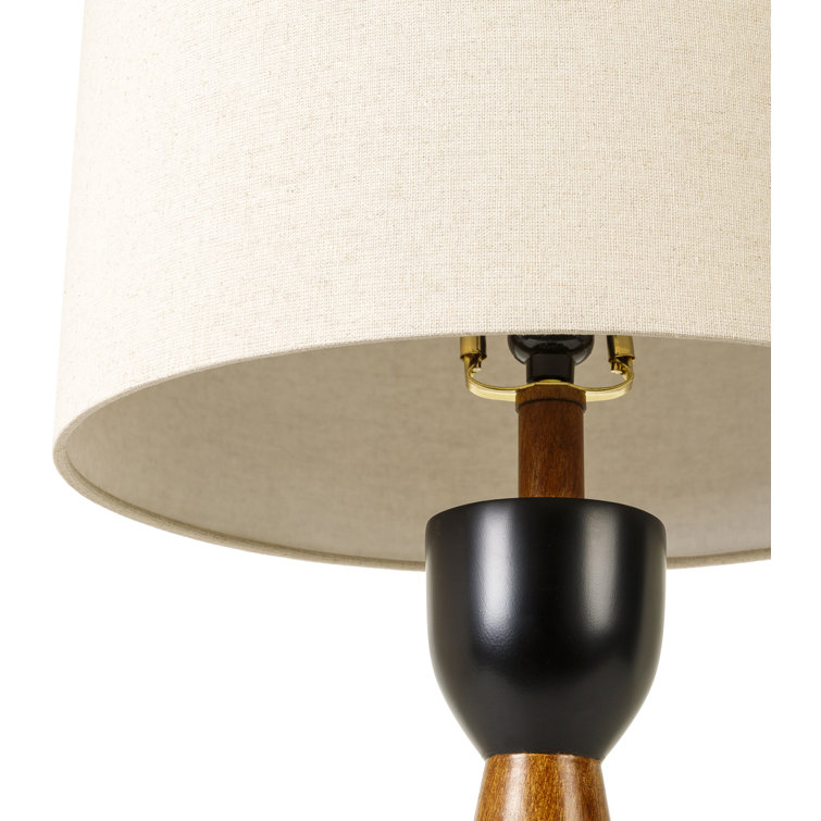 Mid-Century Modern Black and Beige Wood Table Lamp