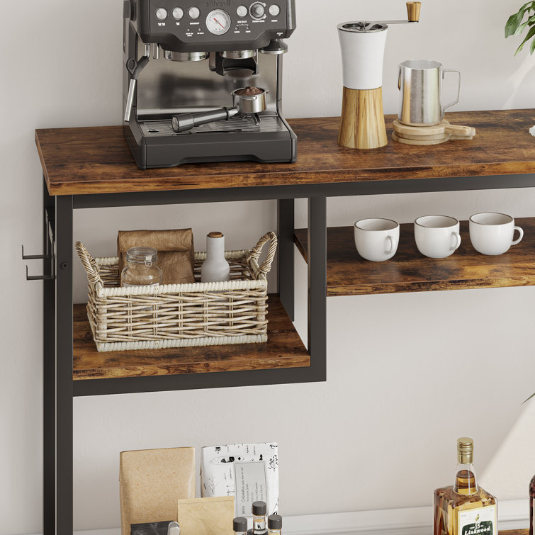 Rustic Brown Metal Console Table with 4-Tier Storage Shelves