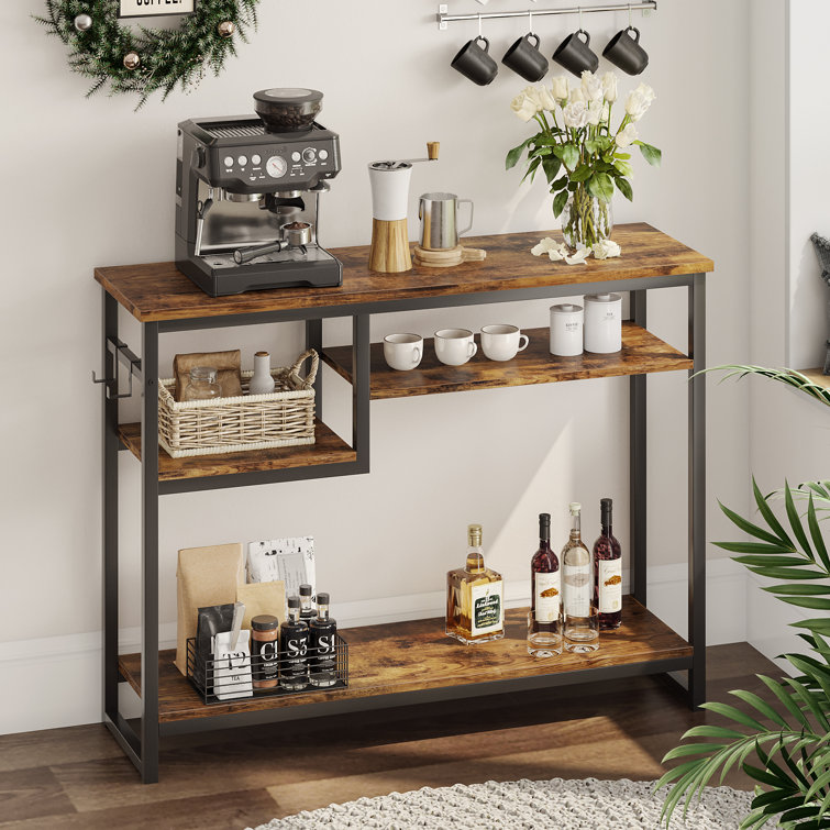 Rustic Brown Metal Console Table with 4-Tier Storage Shelves
