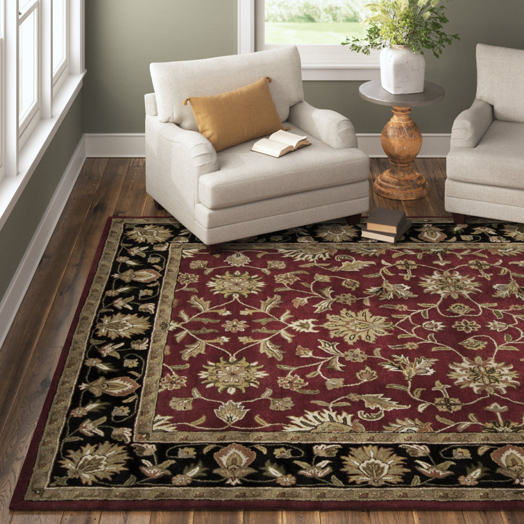 Handmade Black and Garnet Red Wool 6' x 9' Tufted Rug