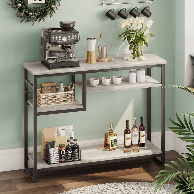 Gray Wood and Metal Console Table with Storage Shelves