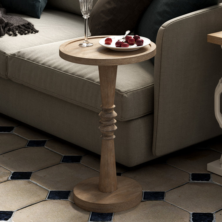 Farmhouse Rustic Distressed Wood Round Pedestal Drinking Table