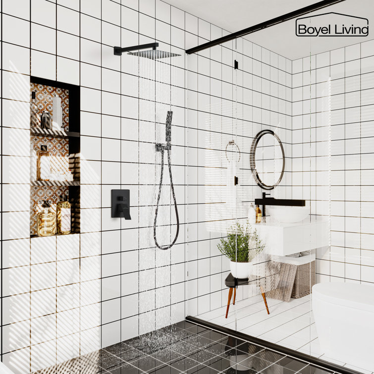 Matte Black Dual Square Rain Shower System with Handheld