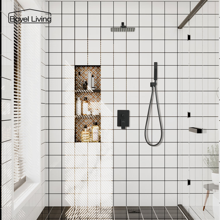Matte Black Dual Square Rain Shower System with Handheld