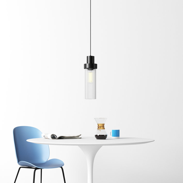 Matte Black Ribbed Glass Single Pendant Light