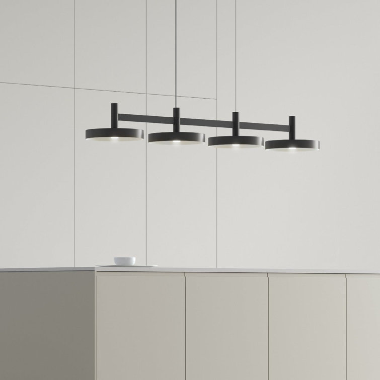 Contemporary Black Glass LED Island Pendant - Indoor/Outdoor Drum Design