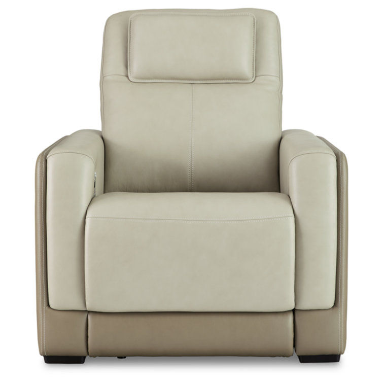 Battleville Contemporary 36" Beige Leather Power Recliner