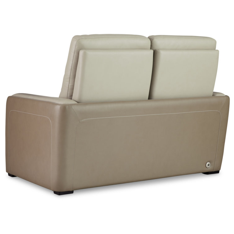 Contemporary Beige-White Leather Power Reclining Loveseat