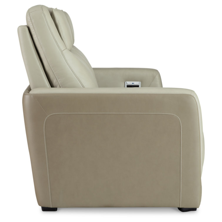 Contemporary Beige & White Faux Leather Power Reclining Sofa