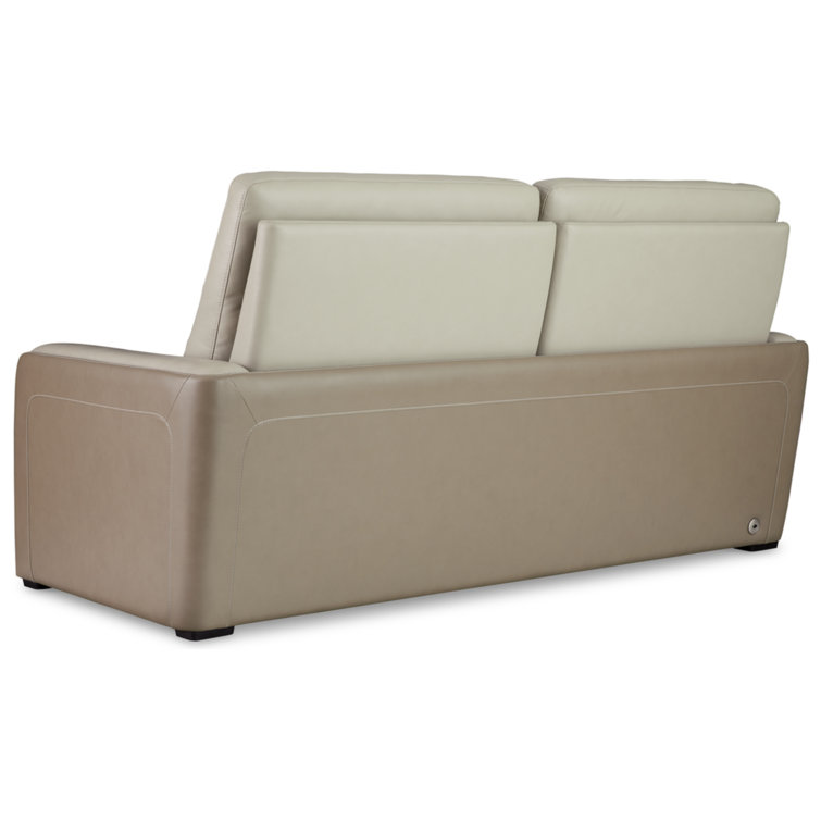 Contemporary Beige & White Faux Leather Power Reclining Sofa