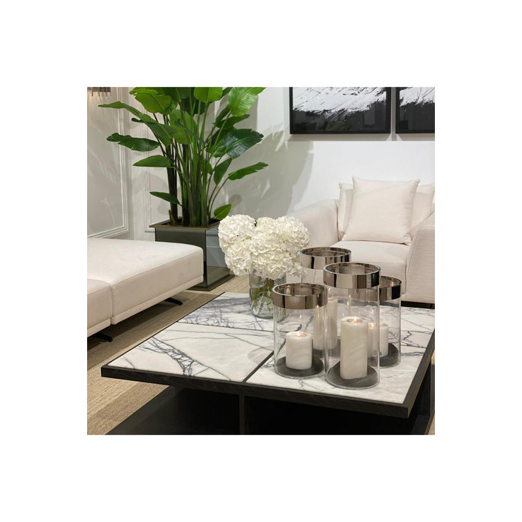 Clear Glass and Silver Tabletop Hurricane Candle Holder