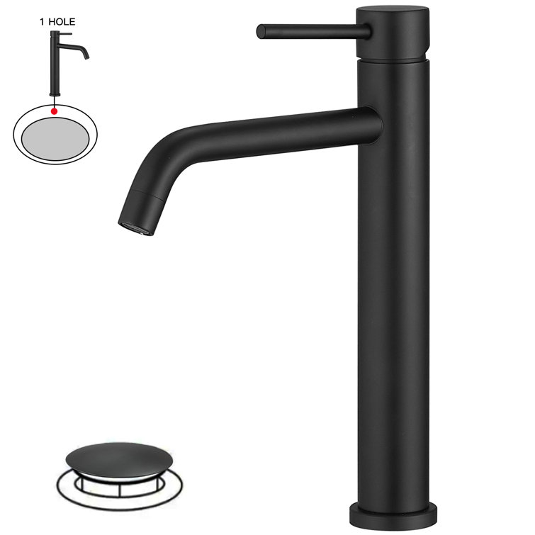 Matte Black Single Handle Vessel Sink Faucet with Drain Assembly
