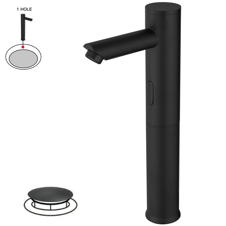 Matte Black Touchless Vessel Sink Faucet with Pop Up Drain