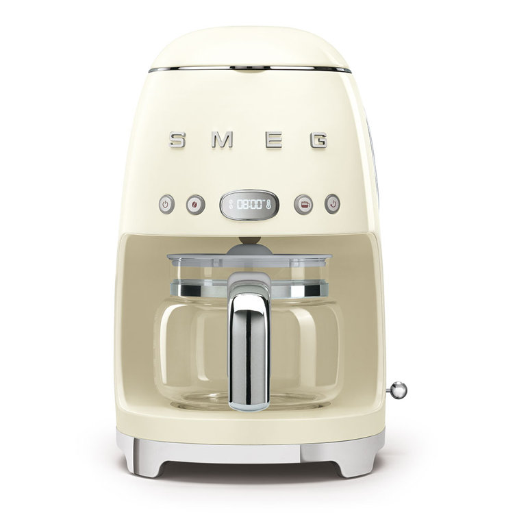 Cream Retro Style 10-Cup Drip Coffee Machine with Glass Carafe