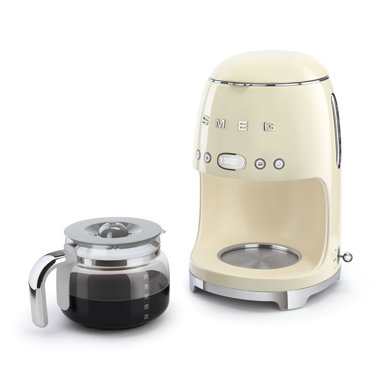 Cream Retro Style 10-Cup Drip Coffee Machine with Glass Carafe