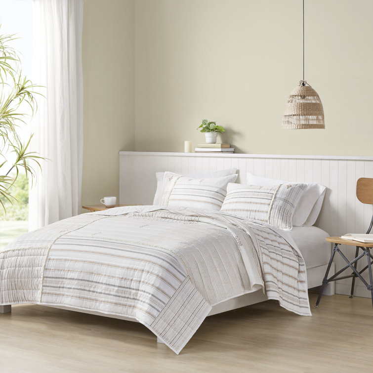Nordic Natural Cotton Full Quilt Set with Textured Accents