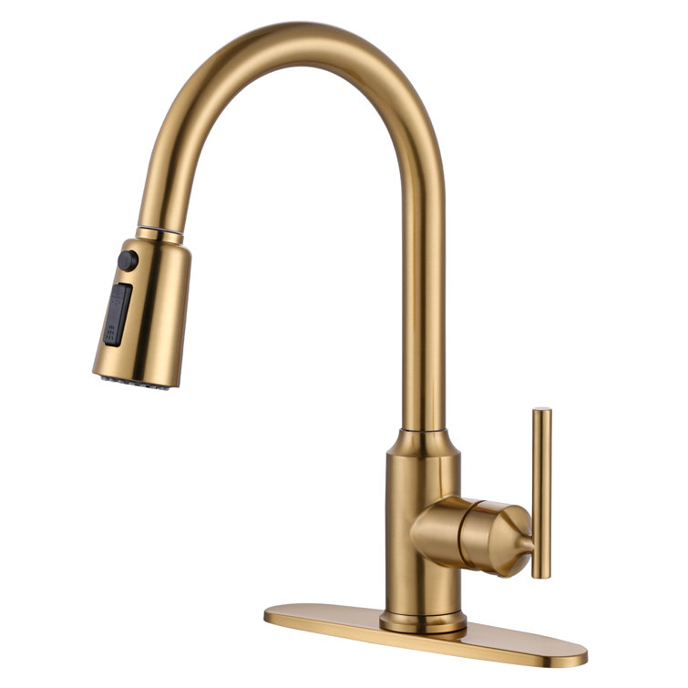 Brushed Gold Stainless Steel Pull-Out Spray Kitchen Faucet