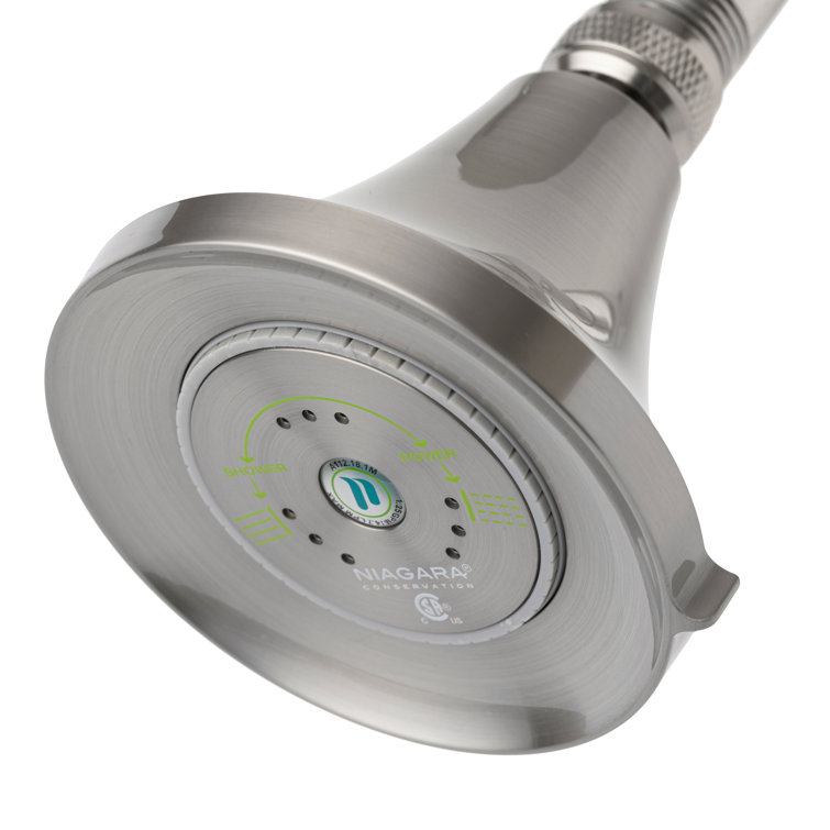 Brushed Nickel Water-Efficient Fixed Shower Head with Adjustable Spray