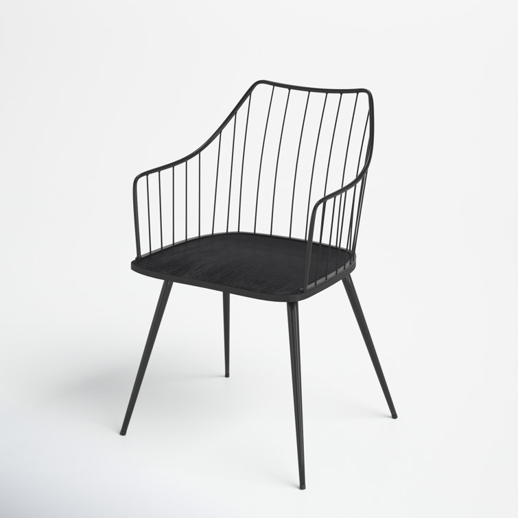 Winston Transitional Black Metal Arm Chair with Wood Seat