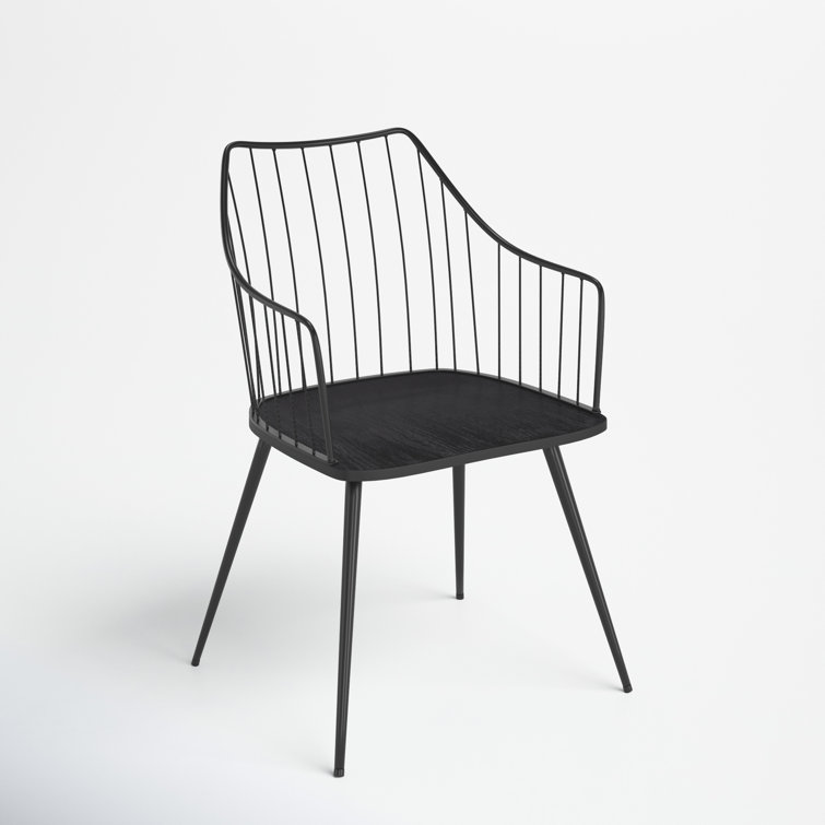 Winston Transitional Black Metal Arm Chair with Wood Seat