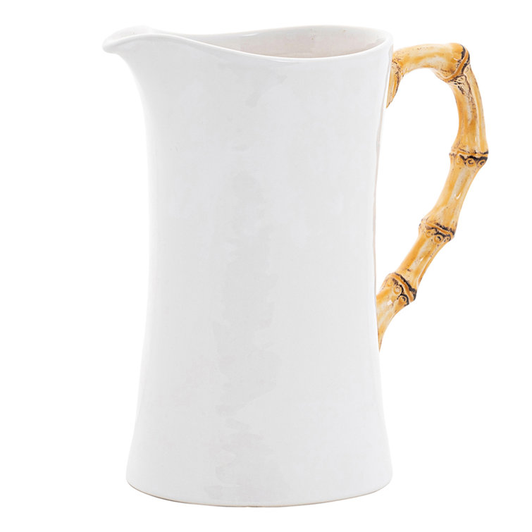 Zen Garden White Ceramic and Bamboo 57.6 oz Pitcher