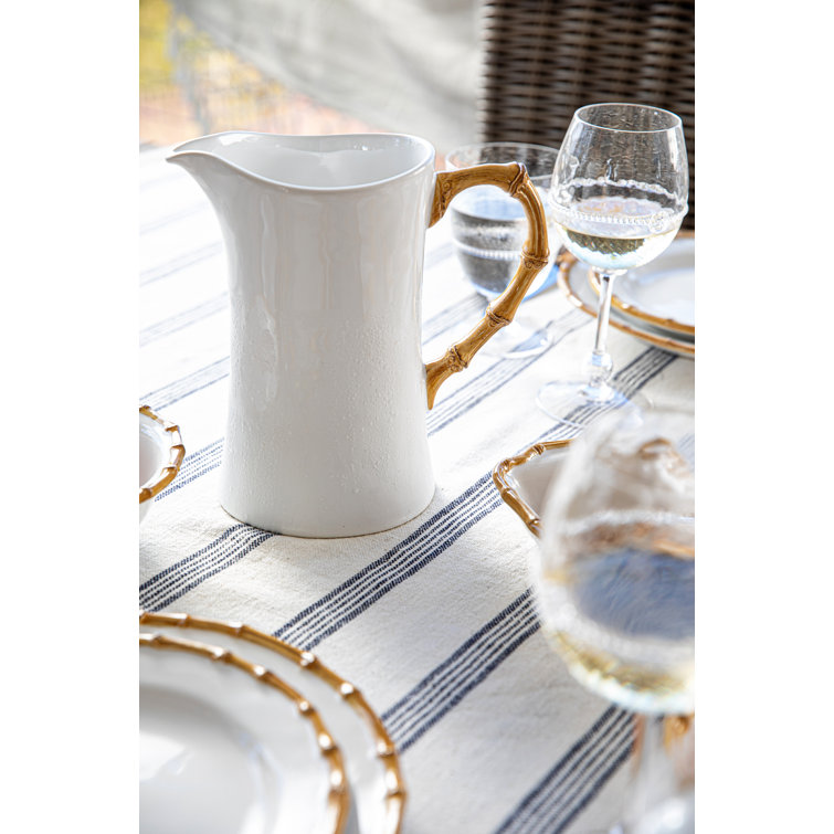Zen Garden White Ceramic and Bamboo 57.6 oz Pitcher