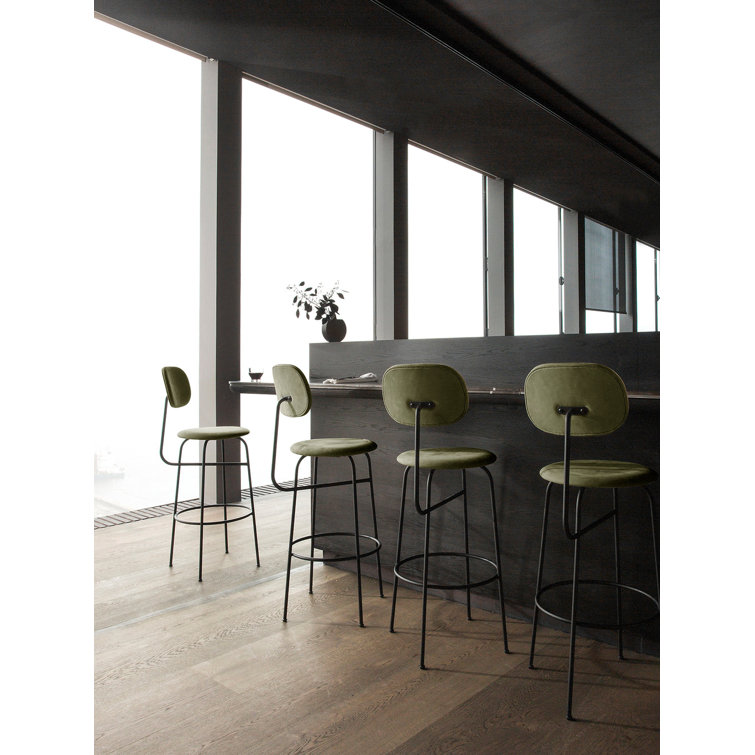 Afteroom Plus Dakar Black Genuine Leather Bar Chair with Steel Frame