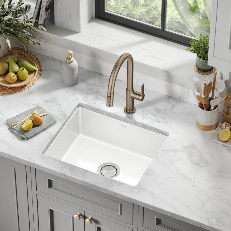 White Porcelain Enameled Cast Iron Single Bowl Undermount Sink